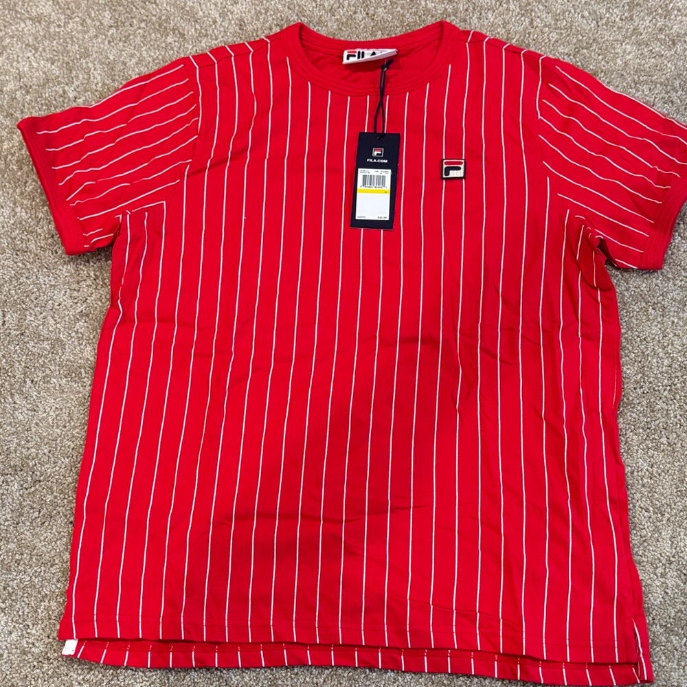 Fila Men's Red and White Striped Tee